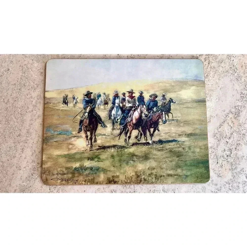 Vintage Range Riders Wild‎ West 1901 Display Painting 7in x 9in Man Cave